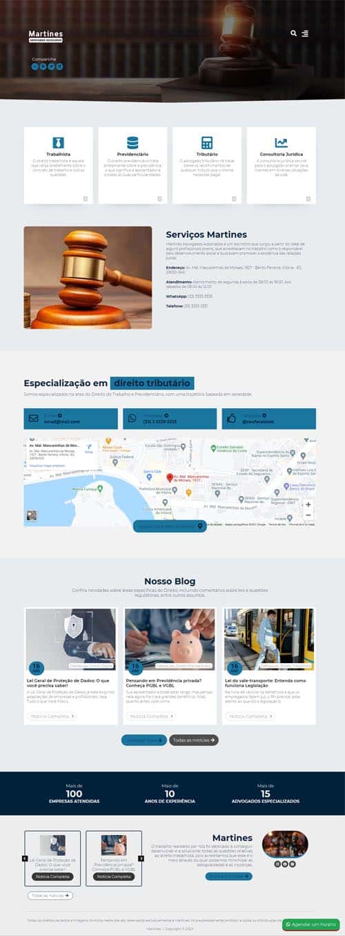 Modelo de site para escritórios de advogados associados, empresas de advocacia e advogados autônomos